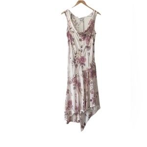 Women’s PM Multicolor Floral Beaded Chiffon Dress W/Slip Lace Trim Asymmetrical